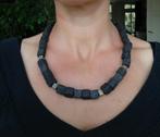 Nieuwe zelfgemaakte ketting met lavasteen en pyriet, Sieraden, Tassen en Uiterlijk, Kettingen, Zwart, Nieuw, Ophalen of Verzenden