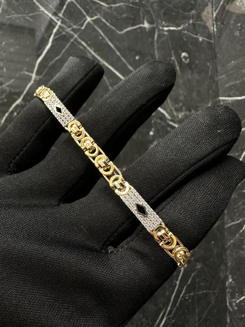 14k Gouden Koningsarmband met Strass, Sieraden, Tassen en Uiterlijk, Armbanden, Nieuw, Goud, Met strass, Ophalen of Verzenden