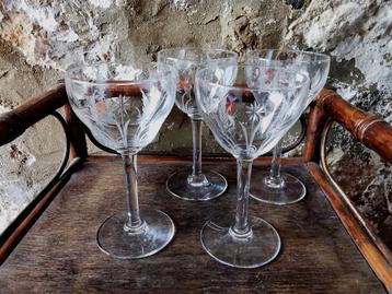 Antieke Wijnglazen 4x portglas 4x kristal! Frans Miekje's 