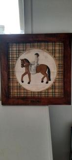 2 houten schilderijen met paard en ruiters., Huis en Inrichting, Minder dan 50 cm, Ophalen of Verzenden, Zo goed als nieuw, Schilderij