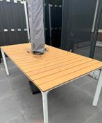 🌿 Grote Moderne Tuintafel Aluminium Frame Houtlook Blad, Ophalen, Zo goed als nieuw, Rechthoekig, Hout