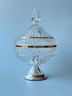 Kristallen bonbonniere /snoepjespot met echt zilveren voet, Ophalen of Verzenden, Zilver