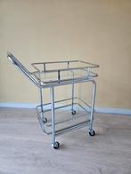 Retro Design Serveerwagen | Chroom & Glas | Jaren '70/'80, Ophalen, 55 tot 75 cm, Glas, 60 cm of meer