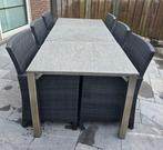 Tuinset met 6 wicker stoelen en granieten tafel., Tuin en Terras, Ophalen, Gebruikt, 6 zitplaatsen, Wicker