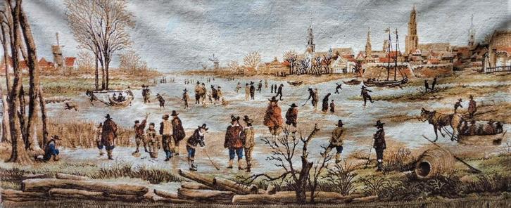 Wandkleed Riviergezicht bij winter naar Aert van der Neer, Antiek en Kunst, Antiek | Kleden en Textiel, Ophalen of Verzenden