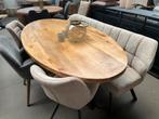 Magazijn Leegverkoop Eettafel ovaal mangohout matrix zwart, Huis en Inrichting, Tafels | Eettafels, Nieuw, Vijf personen of meer