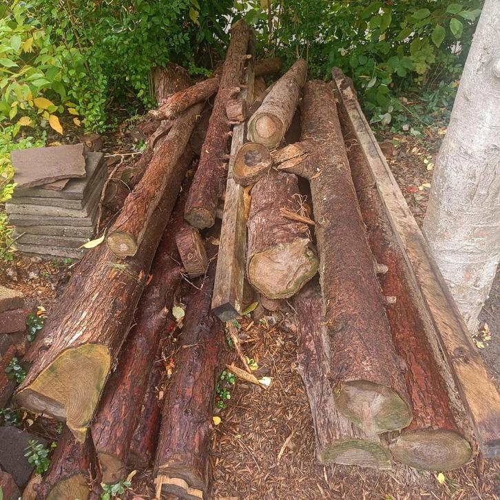 Gratis Hout en Stenen Af te Halen, Tuin en Terras, Palen, Balken en Planken, Gebruikt, Balken, 250 cm of meer, Hardhout, Ophalen of Verzenden