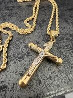 Prachtige 14 karaats gouden rope ketting met kruis, Ophalen of Verzenden, Nieuw, Goud, Goud