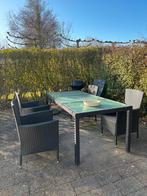 Tuinset kunststof met glazen tafelplaat, Ophalen, 4 zitplaatsen, Kunststof, Gebruikt