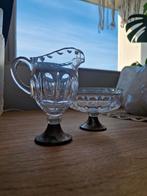 Antieke CBZ Zilver Kristal suikerpot en melkkan, Antiek en Kunst, Antiek | Glas en Kristal, Ophalen of Verzenden