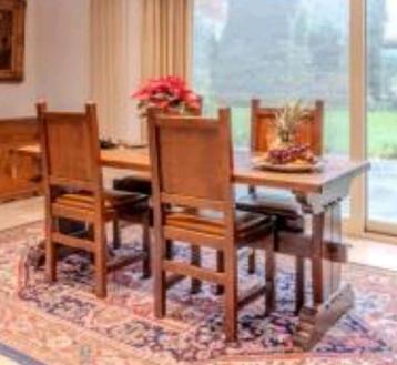 Eiken eetkamer 180cm - 6 stoelen met leren bekleding beschikbaar voor biedingen