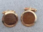 Vintage Vergulde Manchetknopen Houtlook, Sieraden, Tassen en Uiterlijk, Manchetknopen, Ophalen of Verzenden, Zo goed als nieuw