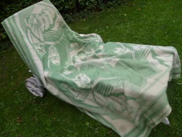 vintage wollen deken 220 x 190 cm 2 pers groen wit beschikbaar voor biedingen