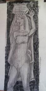 H.Bekman voorbeeld Sculptuur " Vrouw" potlood tekening NHS, Verzenden