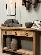 Zware teak sidetale met lade en schap stoer sober landelijk, Ophalen, 100 tot 150 cm, Teakhout, Nieuw