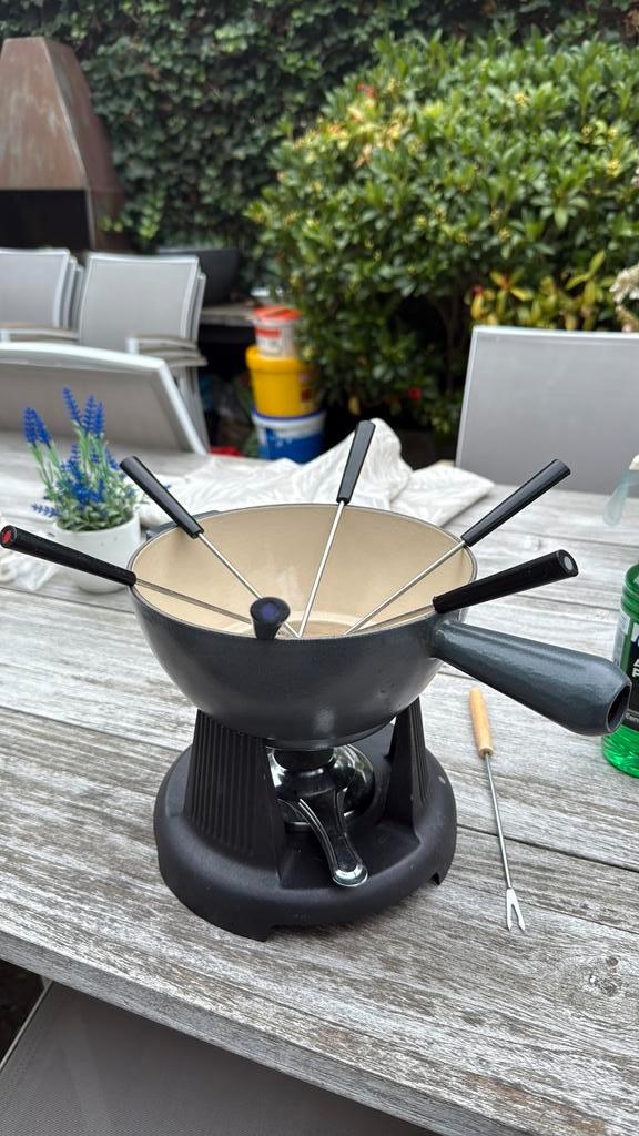 Le Creuset geëmailleerd gietijzer fondueset antraciet, Witgoed en Apparatuur, Fonduesets, Zo goed als nieuw, Fondueset, Brander