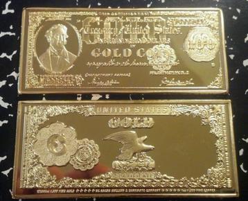 1x 4 Troy Oz 24K .999 Gold plated (goud) USA $ 100 BILL baar beschikbaar voor biedingen