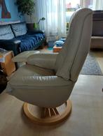 crème leren relaxfauteuil draaibaar + bijpassende hocker, Ophalen, Gebruikt, Minder dan 75 cm, Modern klassiek