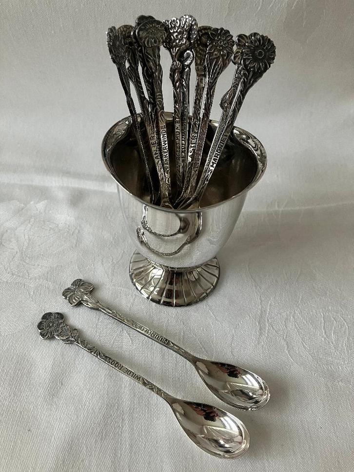 Verzilverd lepelvaasje met twaalf theelepeltjes, Hooijkaas, Huis en Inrichting, Keuken | Bestek, Zo goed als nieuw, Overige materialen
