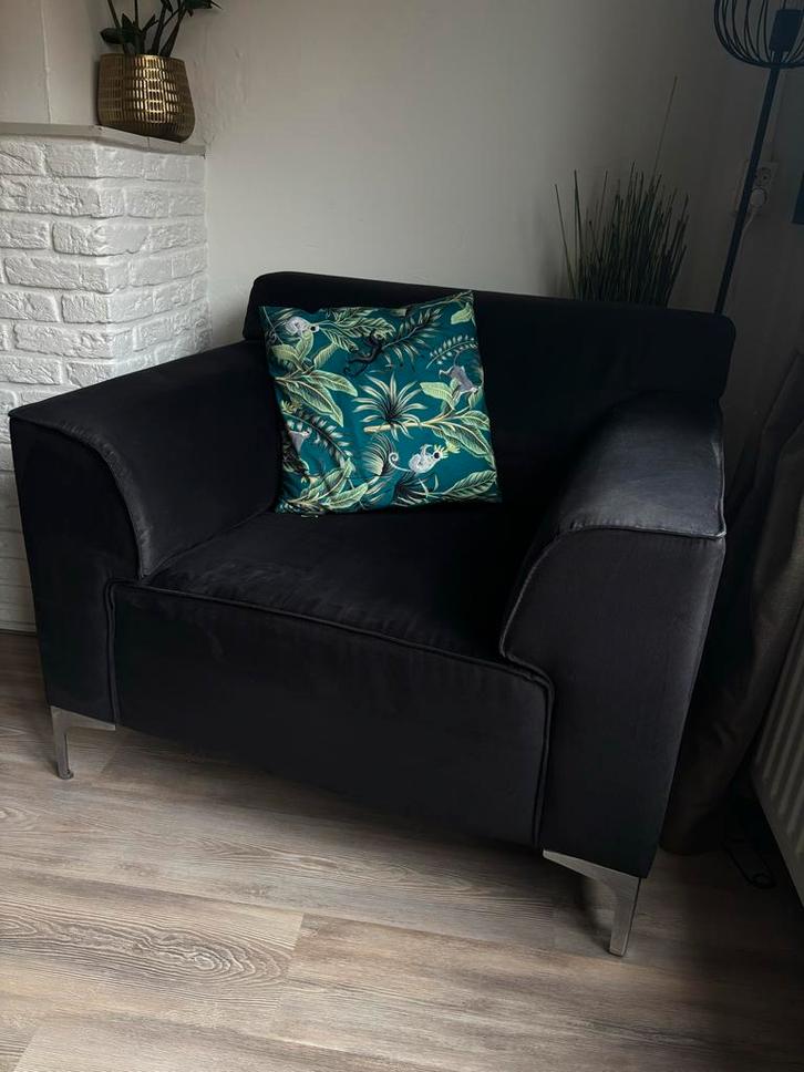 Mooie antraciet Montèl Fauteuil (Loveseat), Huis en Inrichting, Fauteuils, Zo goed als nieuw, Metaal, Stof, 75 tot 100 cm, 75 tot 100 cm