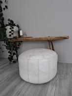 Leren poef , off white, Ophalen, Zo goed als nieuw, Rond, Leer