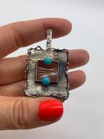 X582 Prachtige zilveren hanfer brutalist turkoois, Sieraden, Tassen en Uiterlijk, Antieke sieraden, Ophalen of Verzenden, Zilver