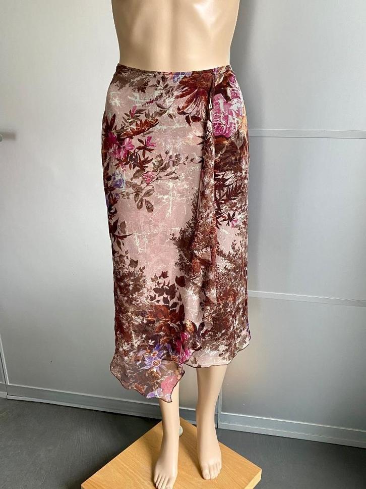 J446 Claudia Strater maat 40=M zijden lange rok beige/bruin, Kleding | Dames, Rokken, Zo goed als nieuw, Maat 38/40 (M), Bruin