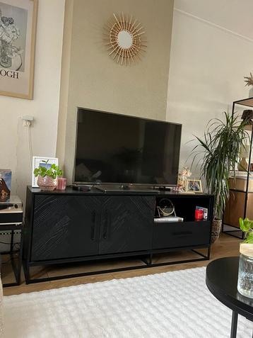 Zwart TV-Meubel eikenhout met visgraat motief Veneta Pronto