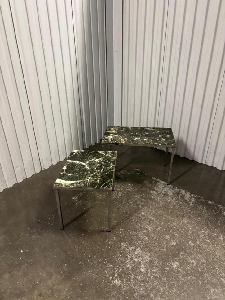 Bijzet Tafel Setje, Huis en Inrichting, Tafels | Bijzettafels, Gebruikt, Rechthoekig, 45 tot 60 cm, Minder dan 55 cm, Metaal of Aluminium