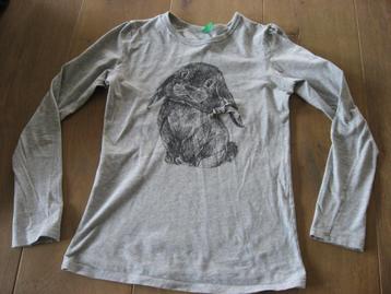 NIEUW grijs t-shirt met konijntje, United Benetton, mt 140 beschikbaar voor biedingen