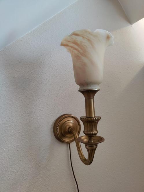 Vintage wandlamp, Huis en Inrichting, Lampen | Wandlampen, Gebruikt, Glas, Metaal, Verzenden