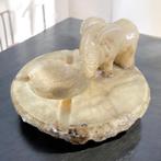 Hand Carved Alabaster Elephant Ashtray Albasten Olifantenasb, Ophalen of Verzenden