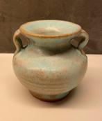 Mooi blauw/groen aardewerk vaasje, 8x8x9 cm, Costis pottery, Ophalen of Verzenden