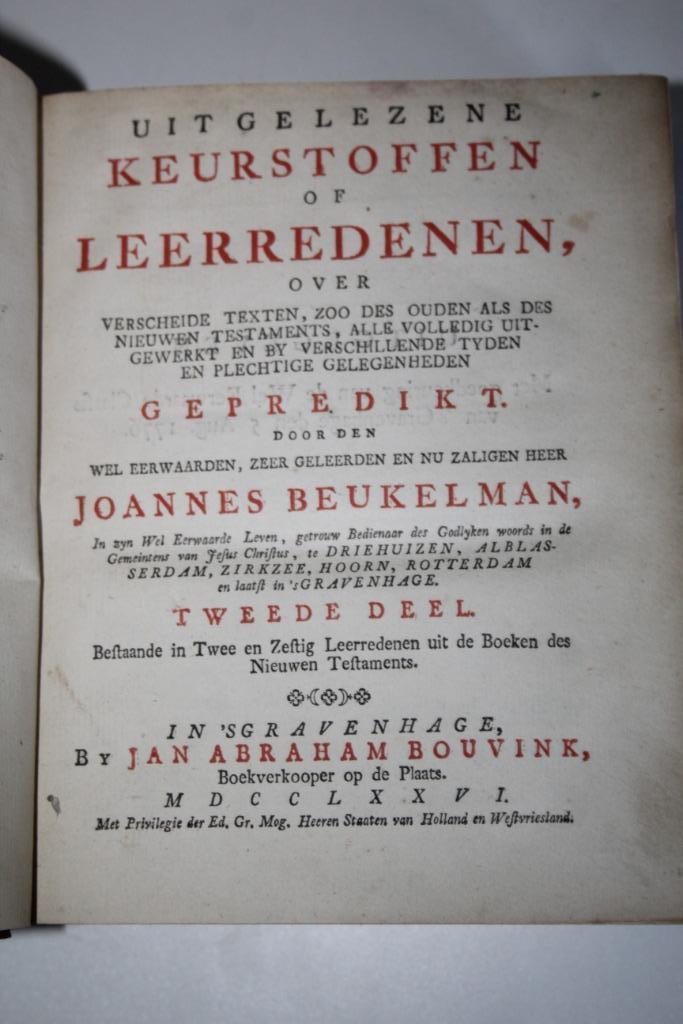 Joannes Beukelman - Uitgelezene Keurstoffen, 2e deel (1776), Antiek en Kunst, Antiek | Boeken en Bijbels, Ophalen of Verzenden