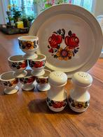 Vintage Emsa set eierdopjes met peper- en zoutstel en bord, Verzamelen, Retro, Ophalen of Verzenden