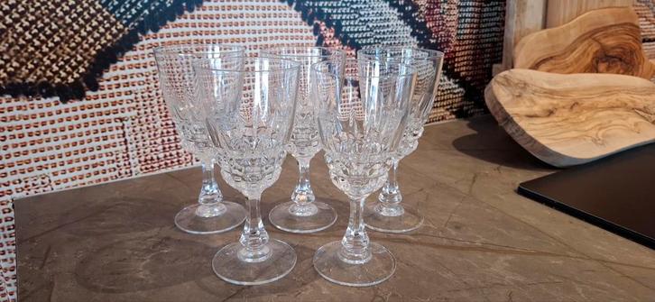 ️5 Cristal d'Arques Pompadour kristallen wijnglazen. , Huis en Inrichting, Keuken | Servies, Zo goed als nieuw, Glas of Glazen