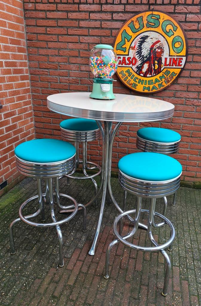 FIFTIES SIXTIES AMERIKAANSE BARKRUKKEN BEL AIR BAR, Huis en Inrichting, Barkrukken, Zo goed als nieuw, 60 tot 90 cm, Metaal, 4 krukken