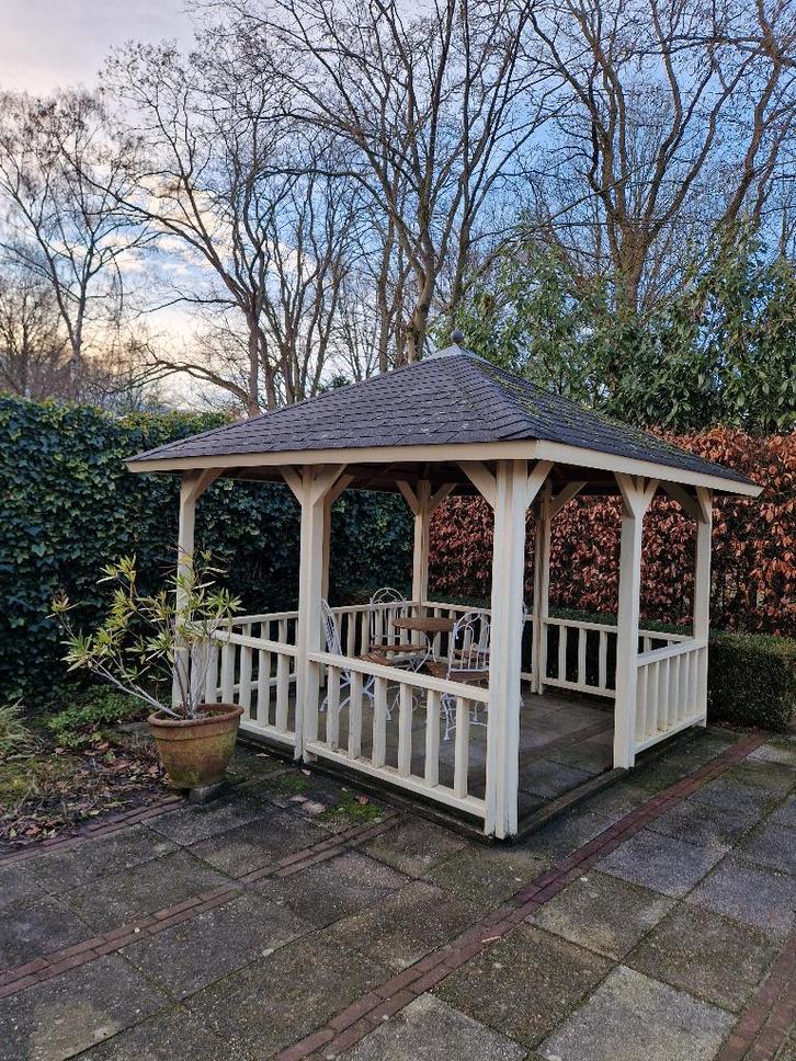 Prieel hardhout 3,5mx3,5m - inclusief meubilair, Tuin en Terras, Overkappingen, Gebruikt, Tuinpaviljoen, Ophalen
