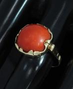 Bloedkoraal robuuste 14k gouden ring antiek dames vintage, Sieraden, Tassen en Uiterlijk, Antieke sieraden, Verzenden, Goud, Ring