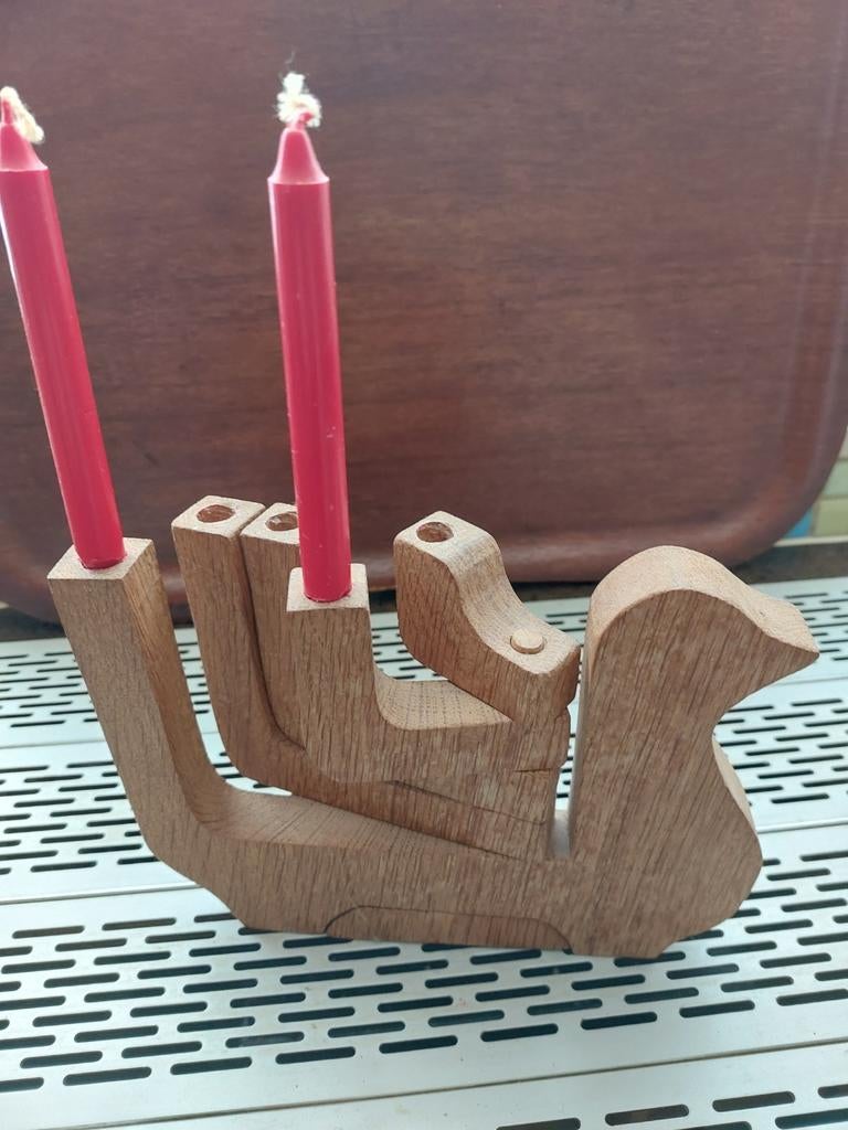 Vintage houten vogel kandelaar, Huis en Inrichting, Ophalen of Verzenden, Hout, Minder dan 25 cm