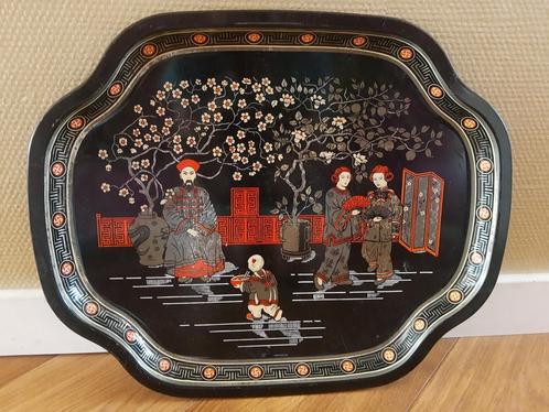 60's Engels MTM zwart blikken dienblad Japans tafereel, Huis en Inrichting, Woonaccessoires | Dienbladen, Gebruikt, Metaal, Ovaal