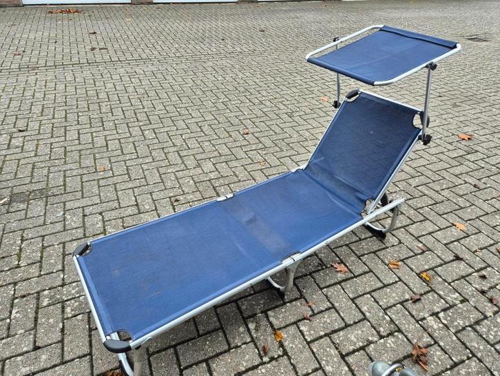 Ligbed met zonnekap strecher zonnebed 2 stuks, Tuin en Terras, Ligbedden, Gebruikt, Textileen, Inklapbaar, Verstelbaar, Ophalen