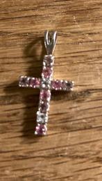 Zilveren 925 gemerkt kruisje met rose swarowski, Verzenden, Nieuw, Kruis of Symbool, Zilver