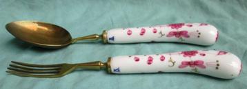 Bestek met roze zwiebelmuster porselein pistool-heft beschikbaar voor biedingen