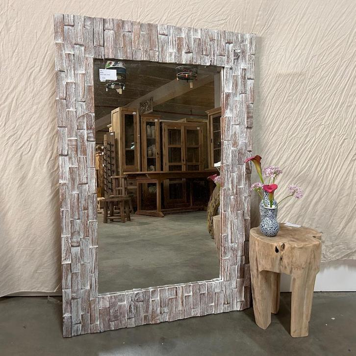 Spiegel – Houten lijst - 120 x 80 cm - Bij TTM Wonen, Huis en Inrichting, Woonaccessoires | Spiegels, Nieuw, 75 tot 100 cm, 100 tot 150 cm