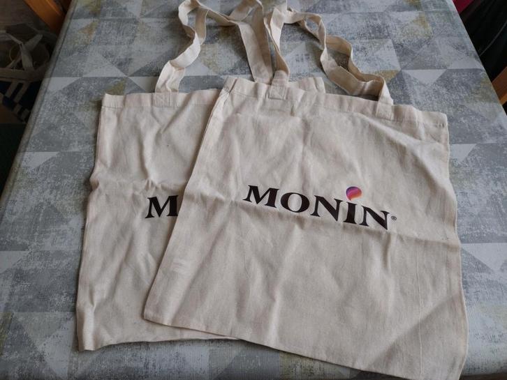2 Linnen Tasjes Monin Opdruk - Shopper, Sieraden, Tassen en Uiterlijk, Tassen | Damestassen, Nieuw, Shopper, Beige, Ophalen