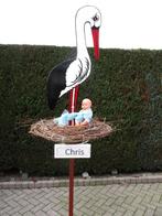 Geboorte ooievaar op nest met baby pop blauw of roze., Kinderen en Baby's, Kraamcadeaus en Geboorteborden, Ophalen, Nieuw, Geboortebord