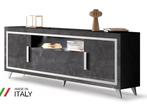 Commode-Dressoir Silver hoogglans Antraciet 207 cm met led l, Ophalen of Verzenden, Nieuw, 50 tot 70 cm, 105 cm of meer