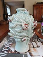 Barbotine Vaas met Rozen en Tulpen lente solifleur, Antiek en Kunst, Ophalen of Verzenden