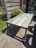tuintafel van steigerbuizen, Tuin en Terras, Tuintafels, Ophalen, Gebruikt, Rechthoekig, Hout
